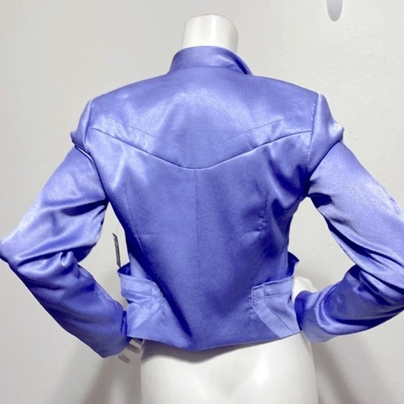 Bebe NEW Y2K Retro Blue Textured Satin Jacket With Pockets Shoulder Pads Size 4 - Picture 5 of 10